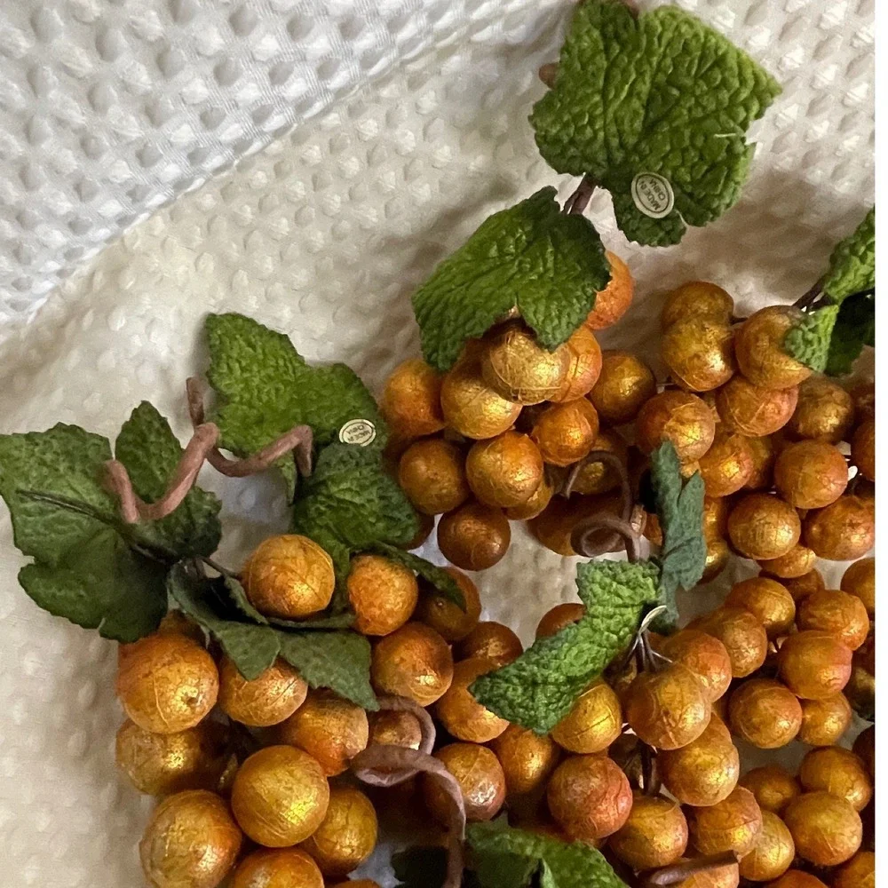 Decorative Artificial Grape Clusters Set of 12 Gold Orange Hard Plastic Textured